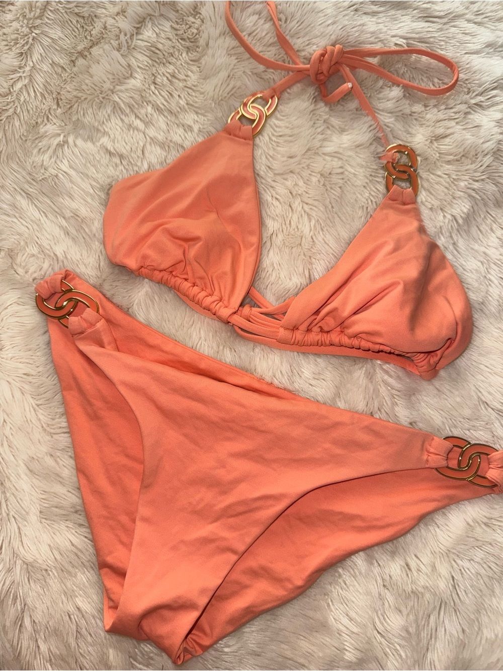 coral gold hardware bikini 🧡☀️ vintage beach babe vibe